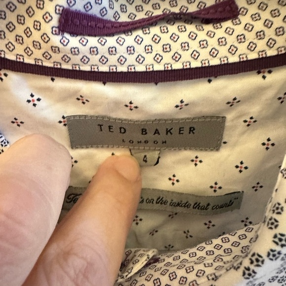 TED BAKER Men White-Gray Patterned short sleeve preppy button career Shirt 4 - Picture 4 of 10